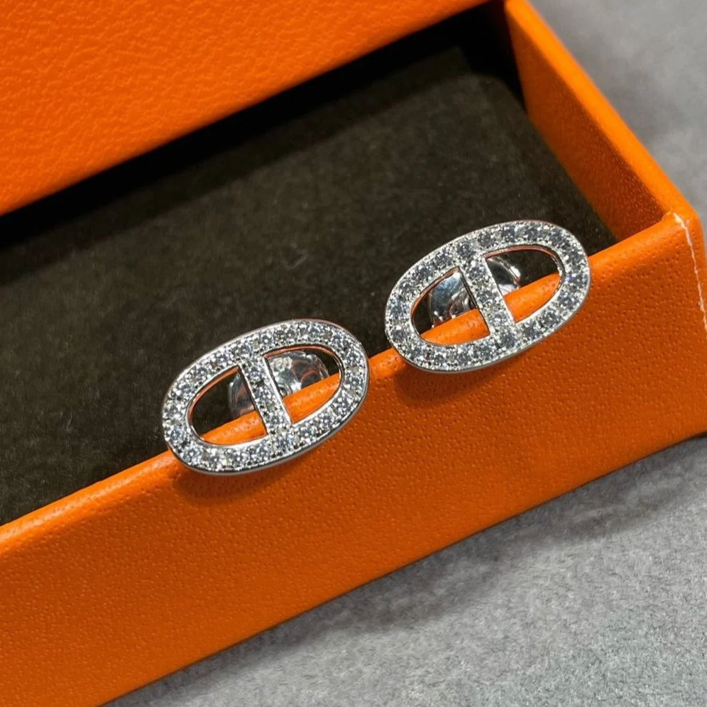 [Hermes]HM FULL DIAMOND PIG NOSE STUD EARRINGS