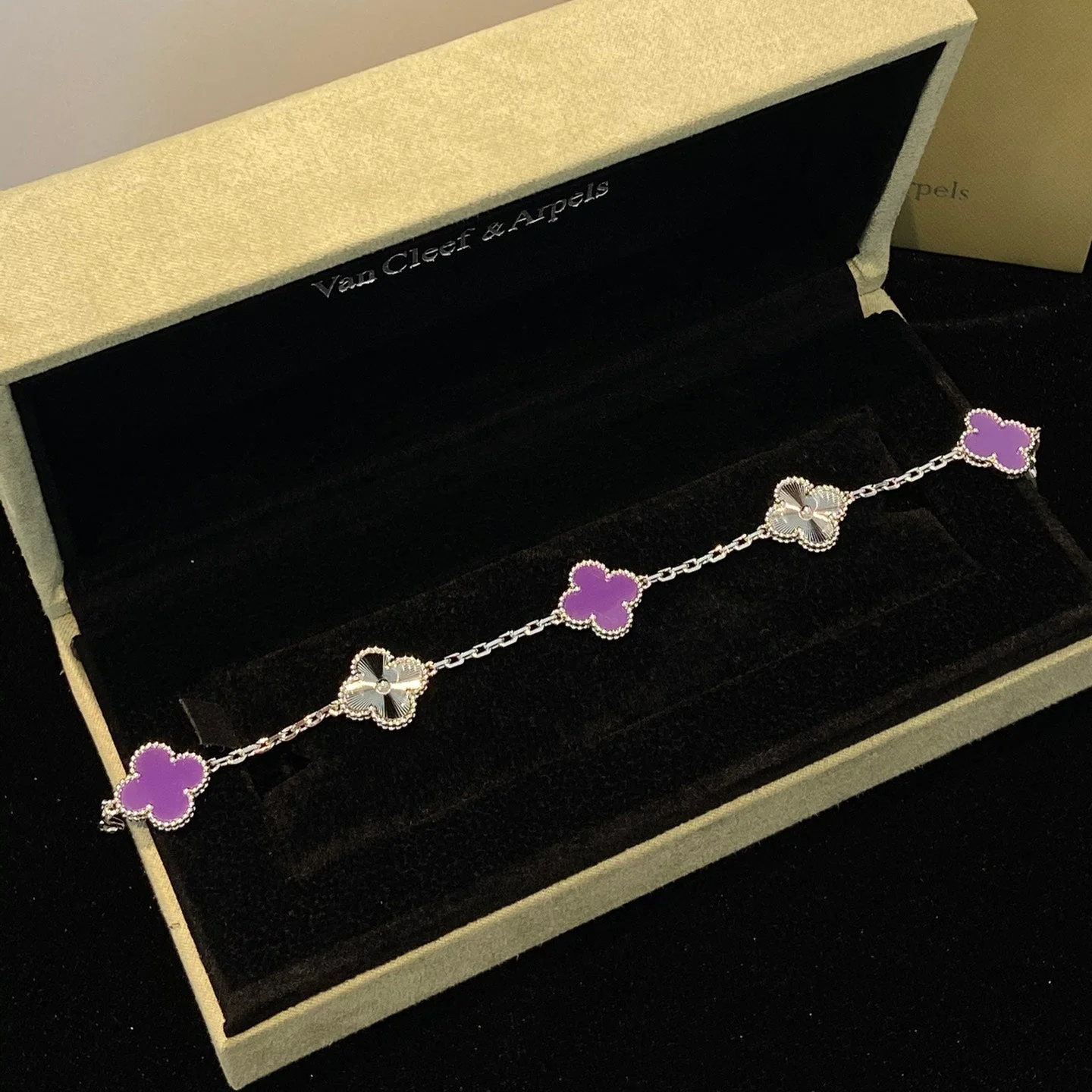 [Van Cleef & Arpels]  5 MOTIFS  PURPLE VIOLET BRACELET SILVER