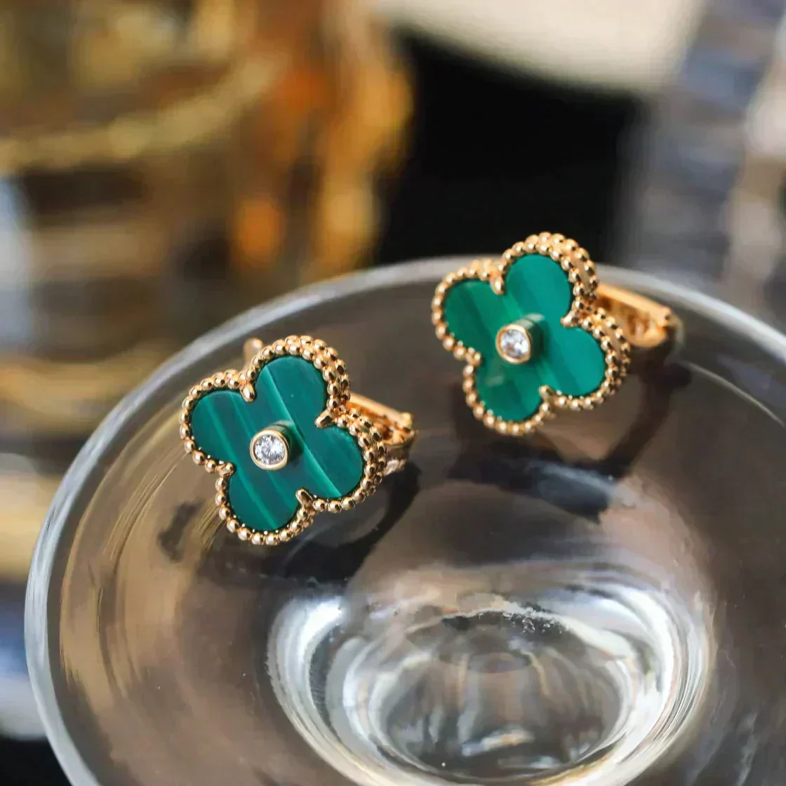 [Van Cleef & Arpels] MEDIUM 1 MOTIFS MALACHITE DIAMOND EARRINGS