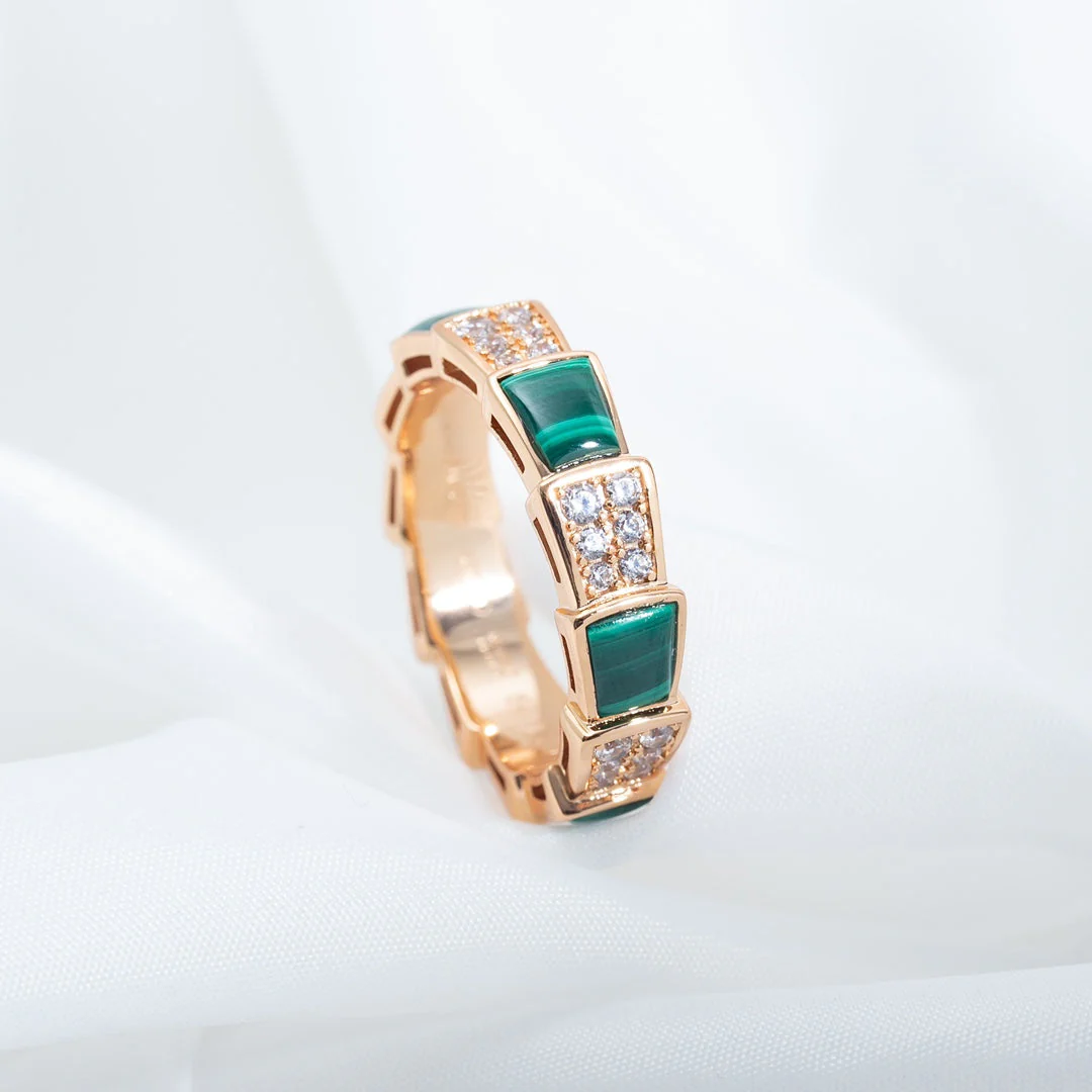 [Bulgari]SERPENTI RING PINK GOLD MALACHITE DIAMOND PAVED 4MM