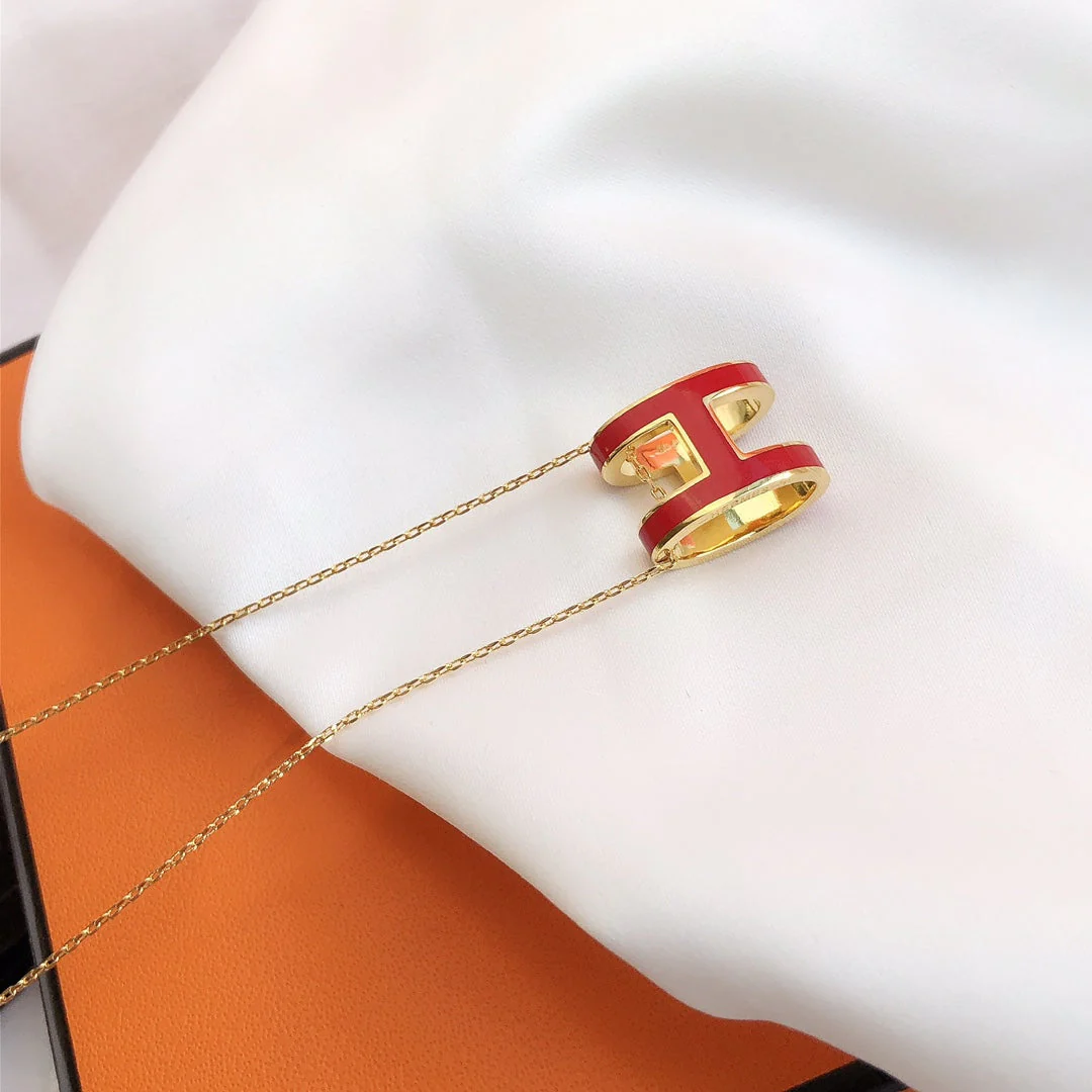 [Hermes]HM CLIC RED ENAMEL GOLD NECKLACE