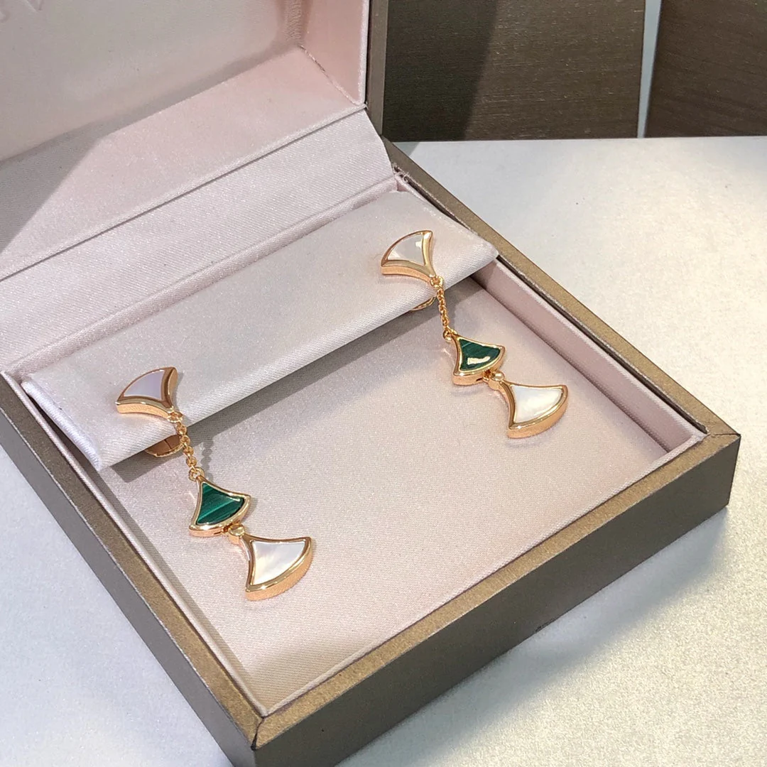 [Bulgari]DREAM EARRINGS 3 MOTIFS MALACHITE MOP PINK GOLD