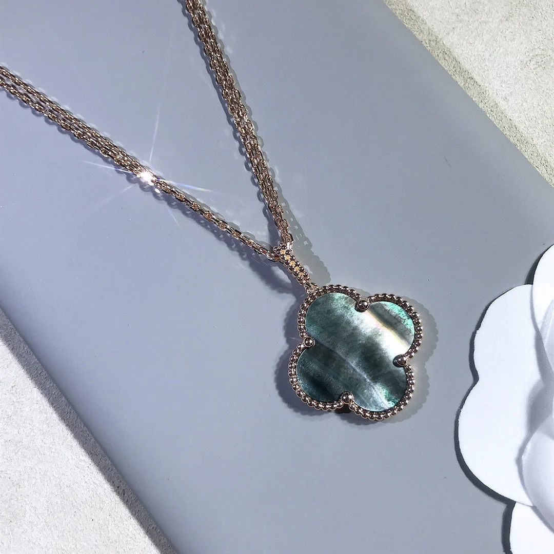 [Van Cleef & Arpels] 25MM GOLD DARK MOP BIG CLOVER NECKLACE