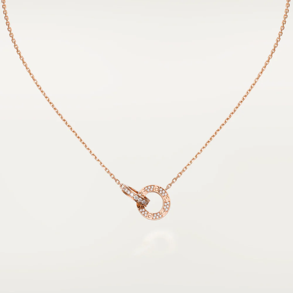 [Cartier]LOVE 7.6MM NECKLACE ROSE GOLD AND SILVER  FULL DIAMOND