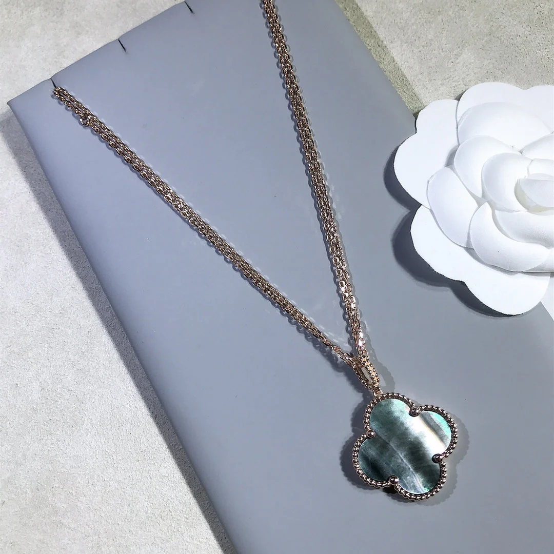 [Van Cleef & Arpels] 25MM GOLD DARK MOP BIG CLOVER NECKLACE
