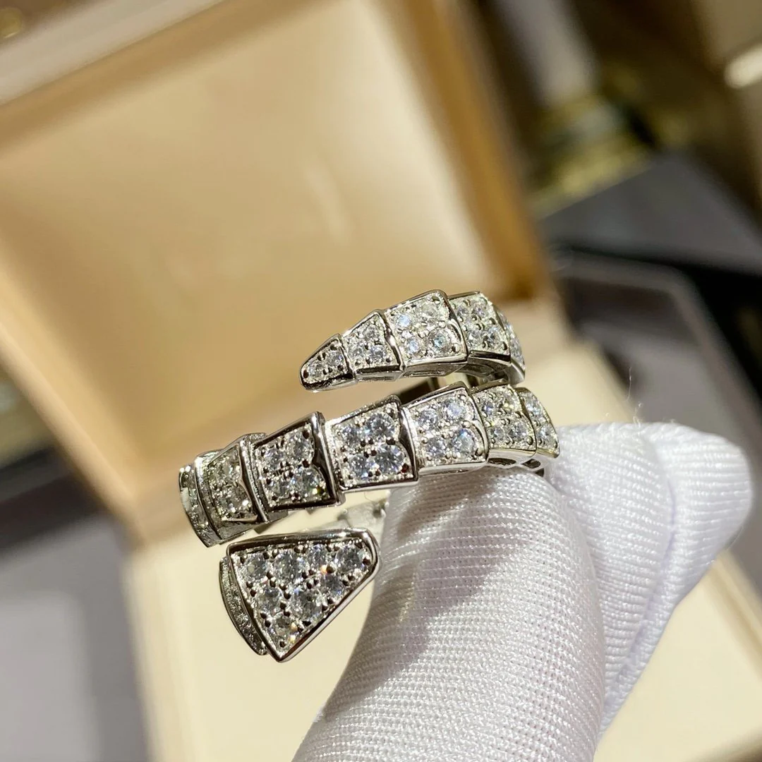 [Bulgari]SERPENTI DOUBLE RING SILVER DIAMOND PAVED