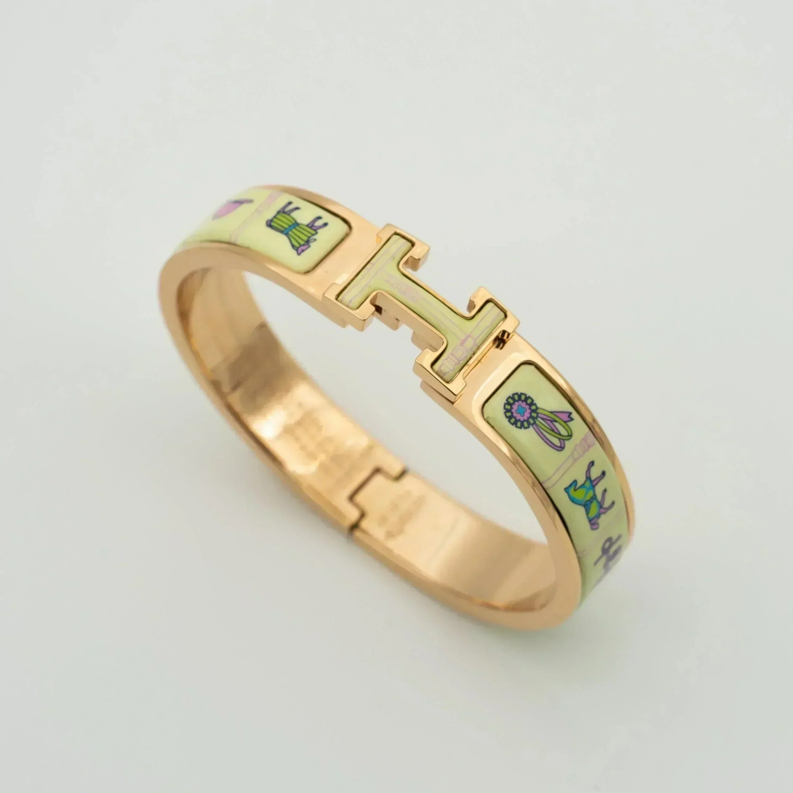 [Hermes]H PINK GOLD BRACELET CREAM CERAMIC