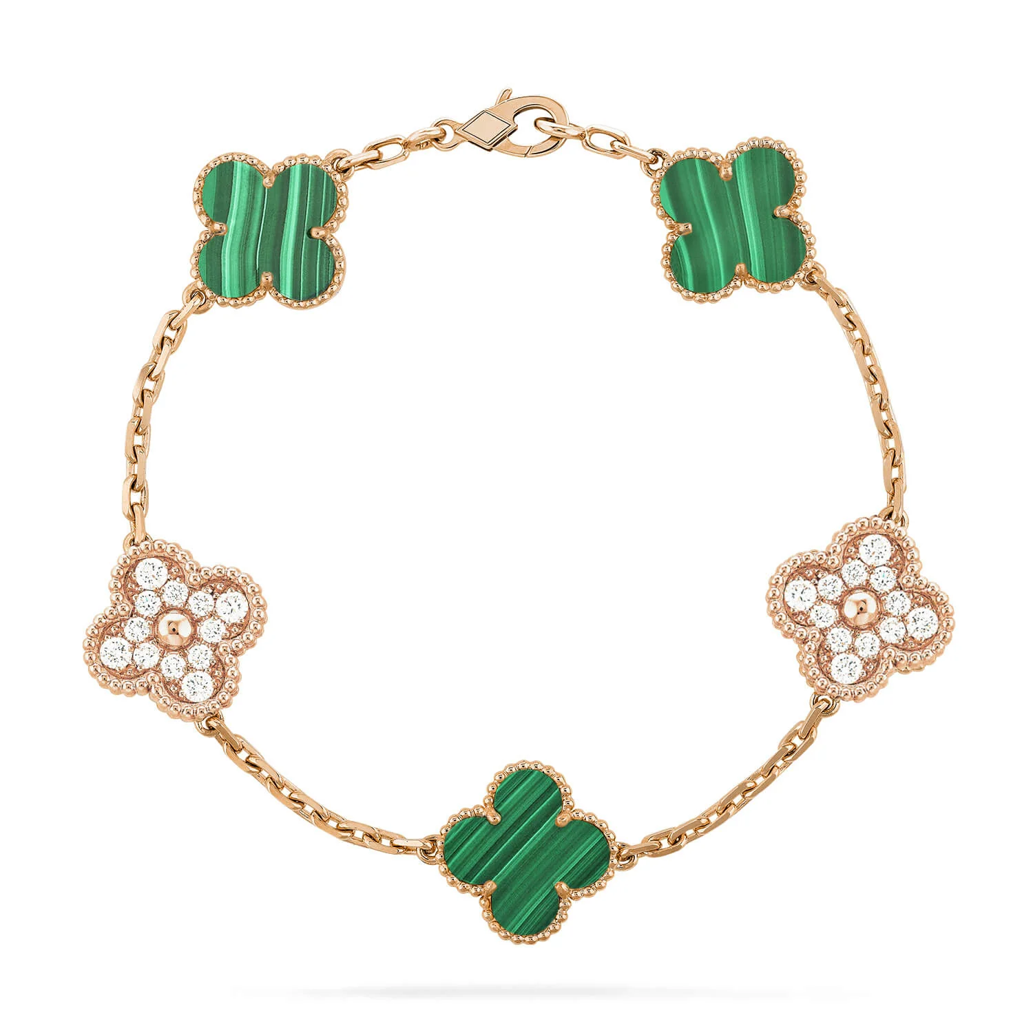 [Van Cleef & Arpels]  5 MOTIF MALACHITE DIAMOND BRACELET