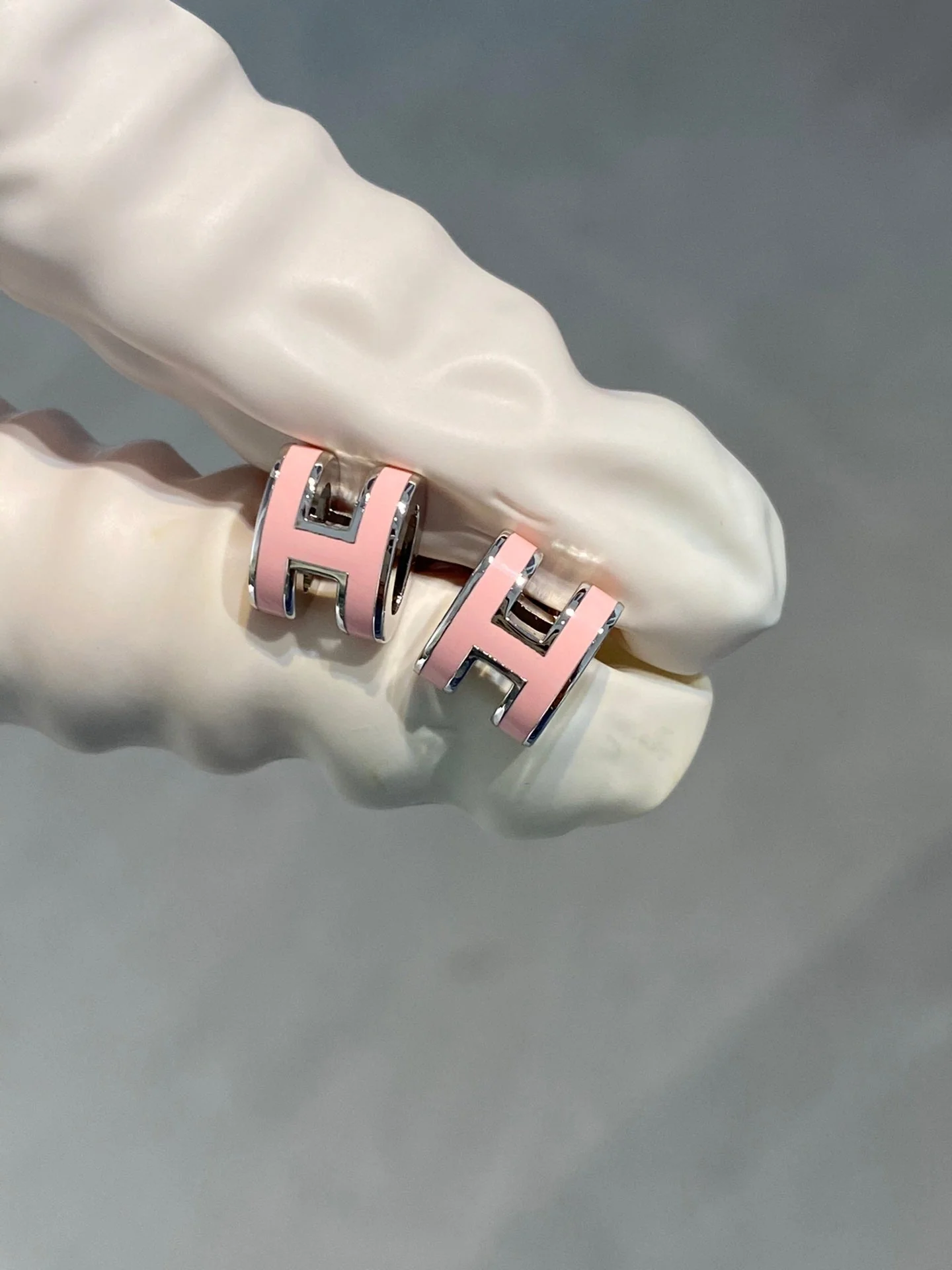 [Hermes]MINI POP H SILVER EARRINGS PINK