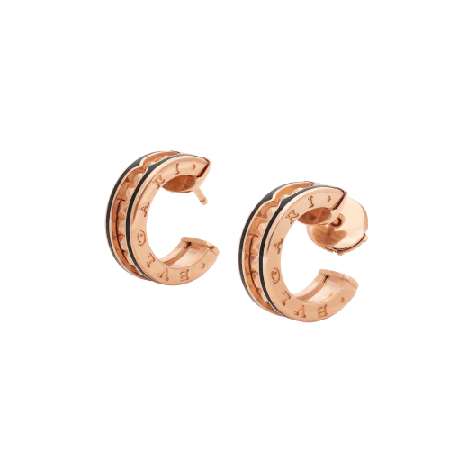 [Bulgari]ZERO 1 ROCK PINK GOLD EARRINGS WITH STUDDED SPIRAL AND BLACK CERAMIC