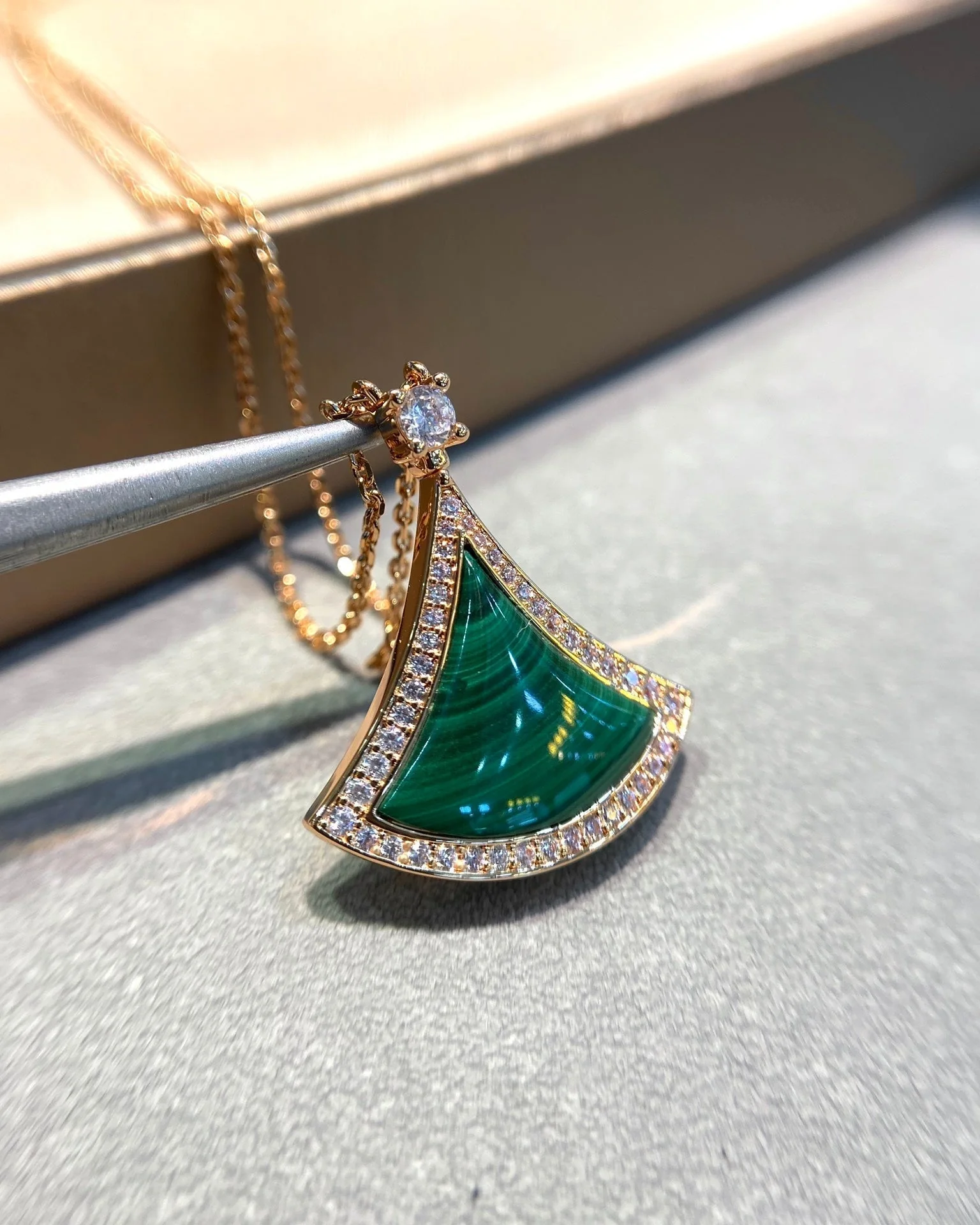 [Bulgari]DREAM MALACHITE DIAMOND PAVED PINK GOLD NECKLACE