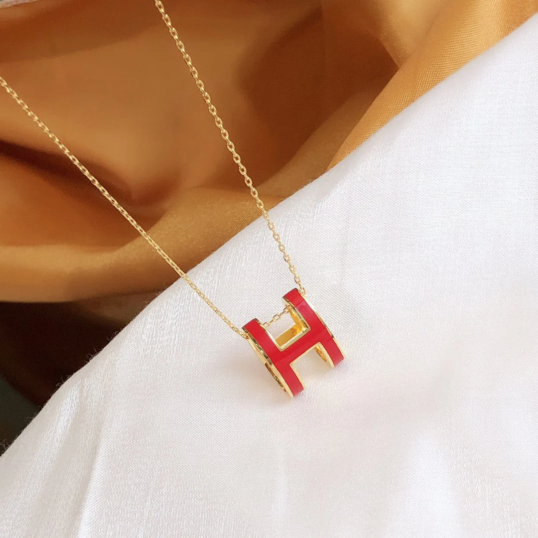 [Hermes]HM CLIC RED ENAMEL GOLD NECKLACE