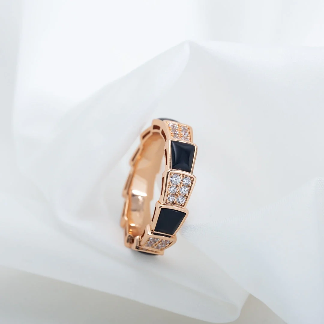 [Bulgari]SERPENTI RING PINK GOLD BLACK MOP DIAMOND PAVED 4MM