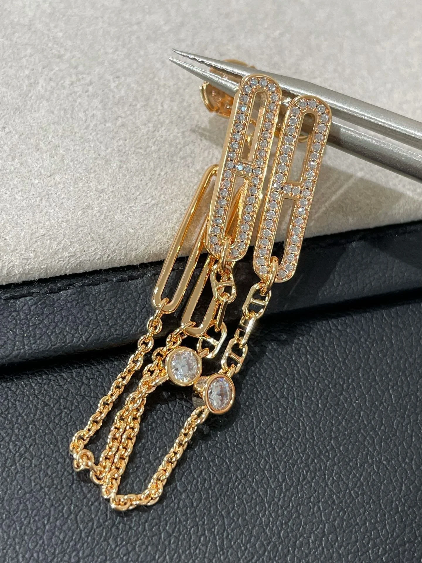 [Hermes]CHAINE CHAOS DIAMOND DROP EARRINGS