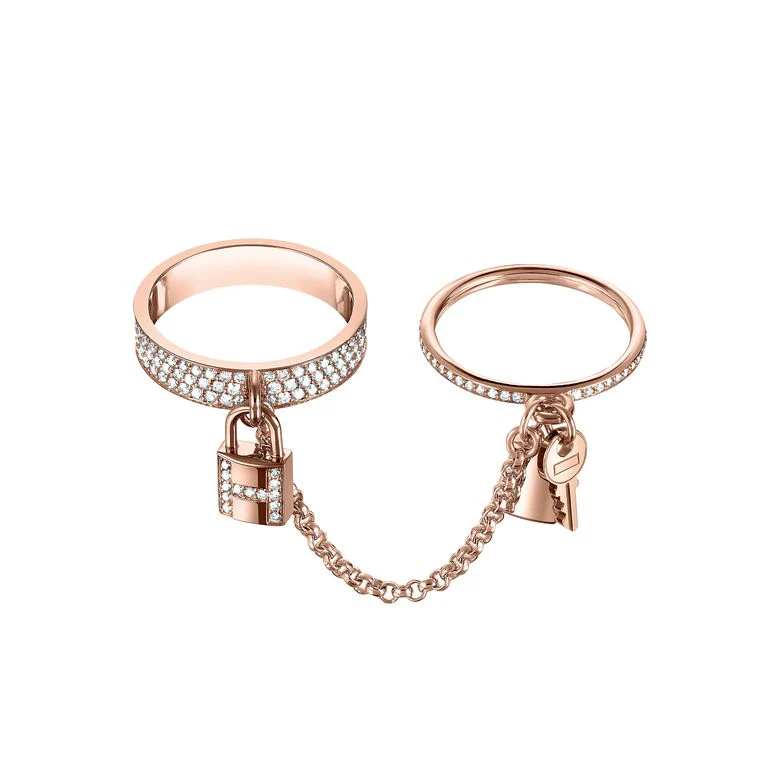 [Hermes]HM KELLY CLOCHETTE DOUBLE RING IN ROSE GOLD WITH DIAMONDS