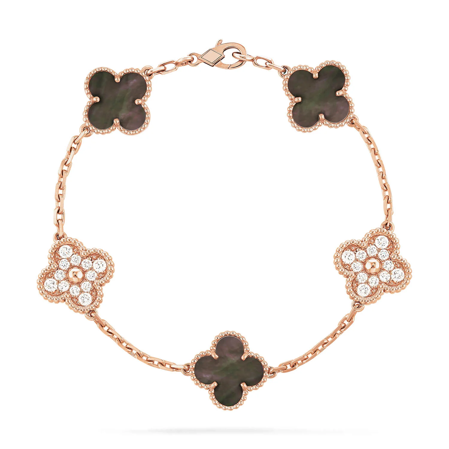 [Van Cleef & Arpels] 5 MOTIFS DARK MOP AND DIAMONDS PINK GOLD BRACELET