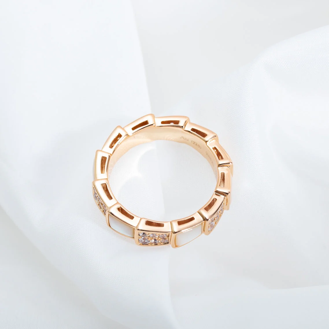 [Bulgari]SERPENTI RING PINK GOLD MOP DIAMOND PAVED 4MM