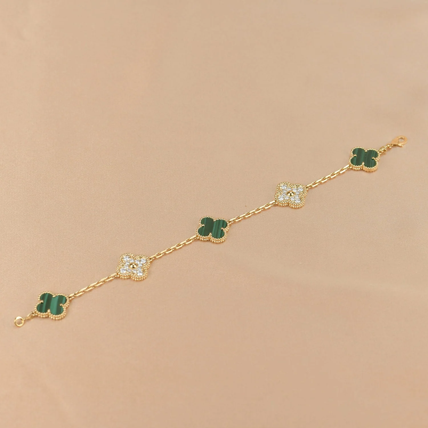 [Van Cleef & Arpels]  5 MOTIF MALACHITE DIAMOND BRACELET
