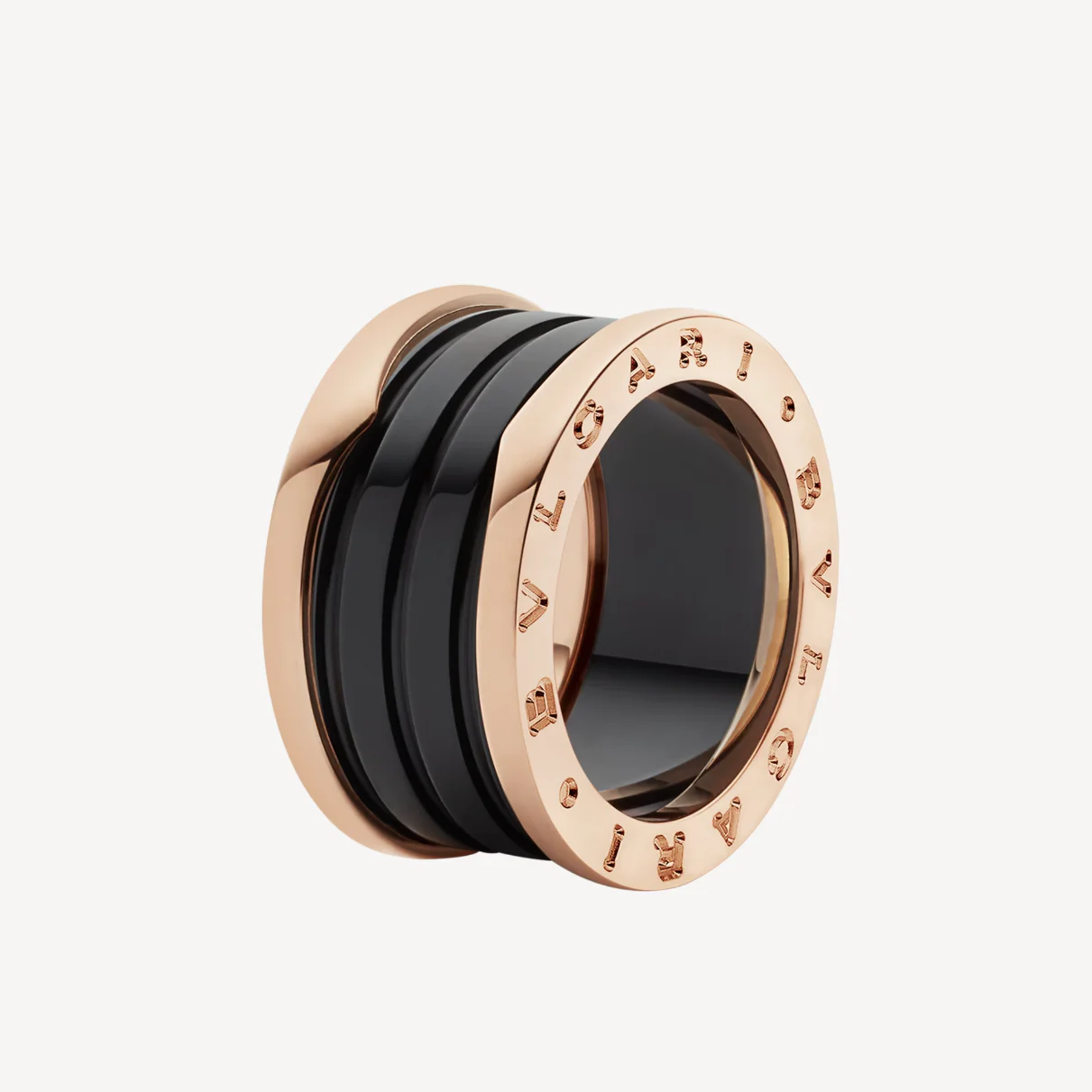 [Bulgari]ZERO 1 FOUR-BAND LOOPS AND BLACK CERAMIC SPIRAL PINK GOLD RING