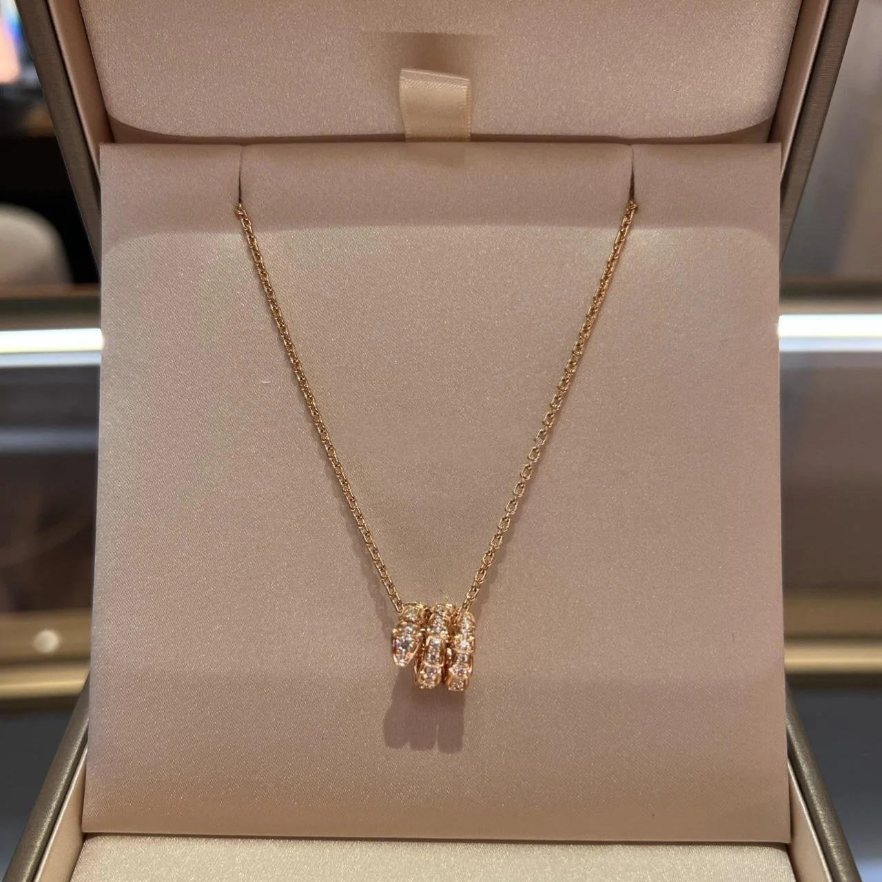 [Bulgari]SERPENTI PINK GOLD NECKLACE DOUBLE RING DIAMOND