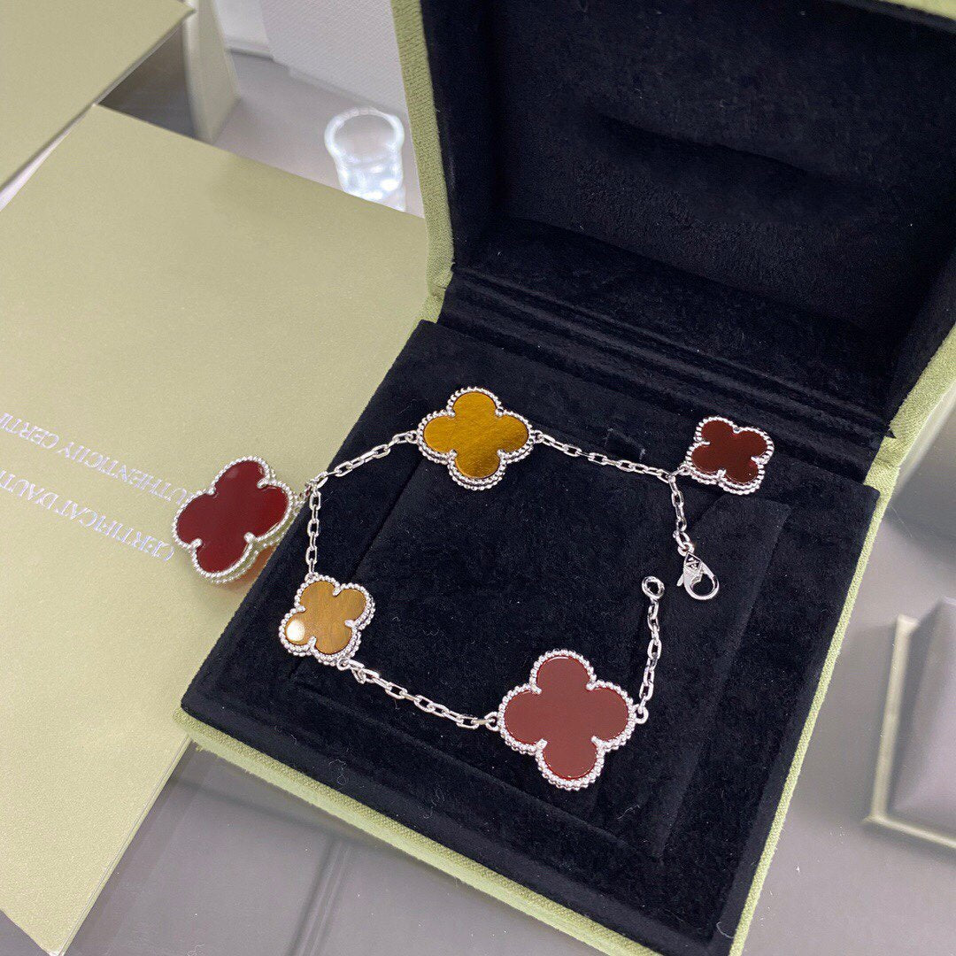 [Van Cleef & Arpels] 5 MOTIFS SIVLER CARNELIAN TIGER EYE BRACELET