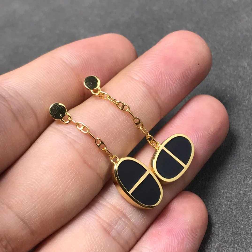 [Hermes]CHAINE VERSO BLACK CERAMIC SILVER EARRINGS