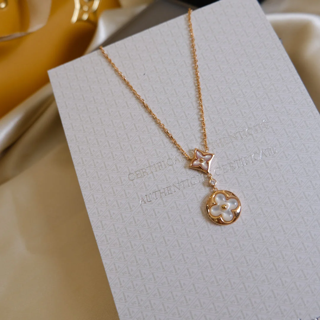 [Louis vuitton]STAR AND SUN WHITE MOP 2 MOTIF PINK GOLD NECKLACE