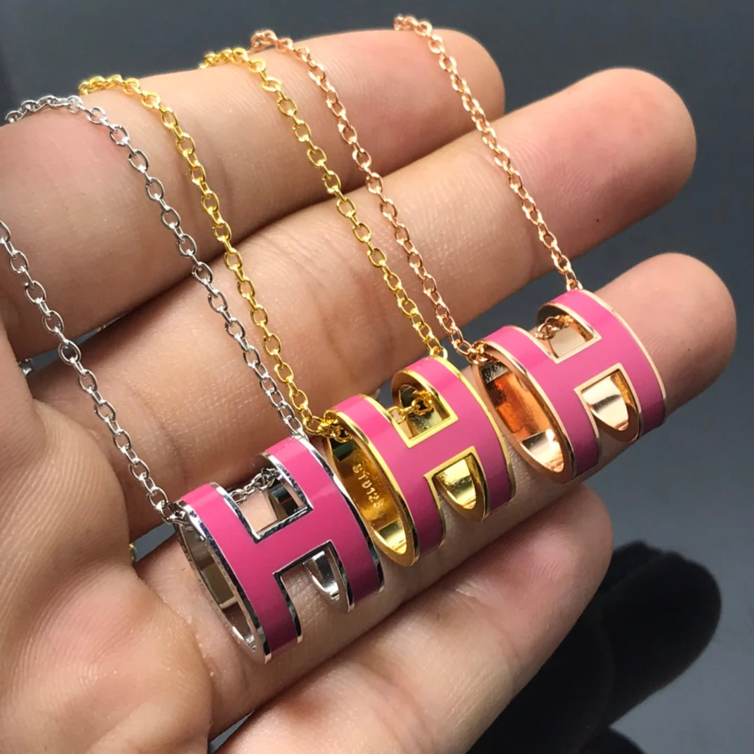 [Hermes]H NECKLACE PINK