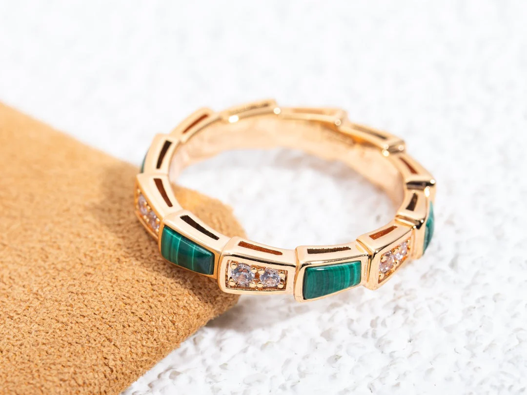 [Bulgari]SERPENTI RING PINK GOLD MALACHITE DIAMOND 3MM