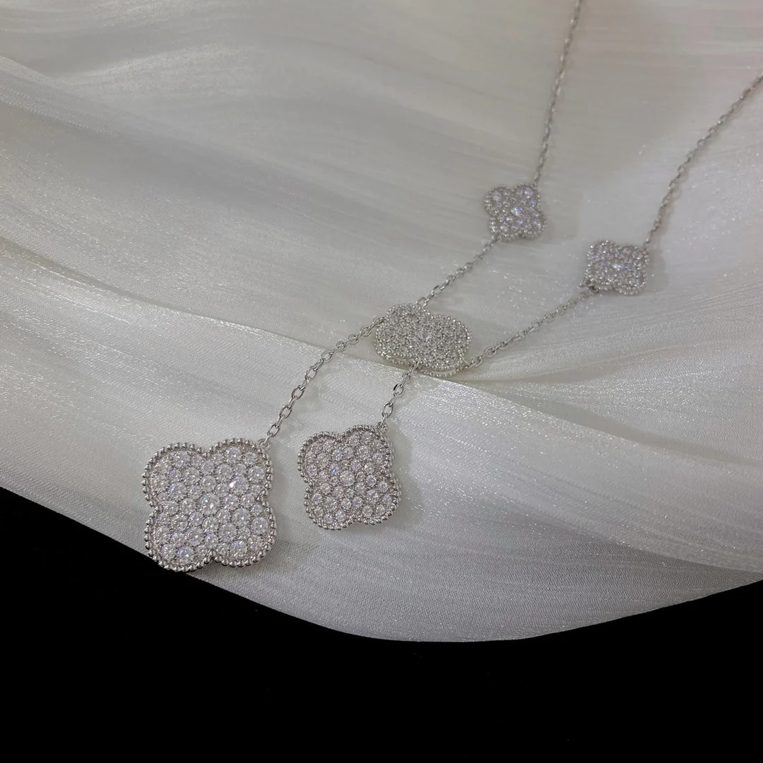 [Van Cleef & Arpels] 5 MOTIFS SILVER DIAMONDS NECKLACE
