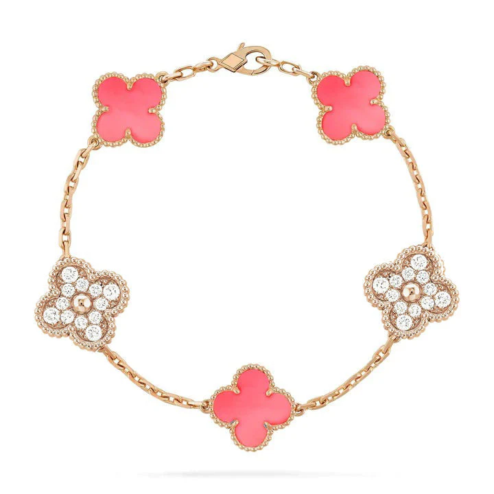 [Van Cleef & Arpels] 5 MOTIF DIAMOND PINK MOP PINK GOLD BRACELET