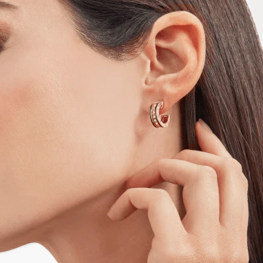 [Bulgari]ZERO 1 ROCK PINK GOLD EARRINGS WITH STUDDED SPIRAL AND BLACK CERAMIC