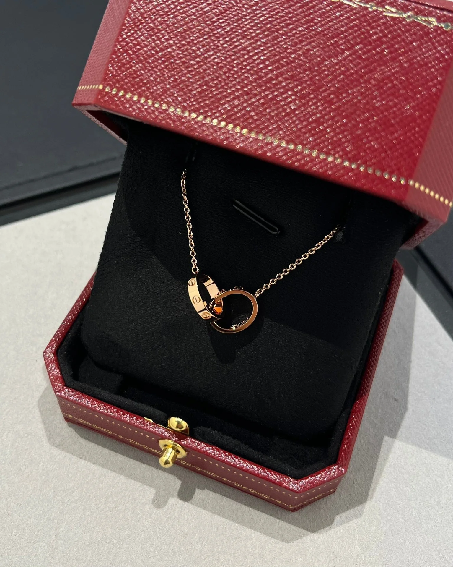 [Cartier]LOVE NECKLACE DOUBLE RING PINK GOLD