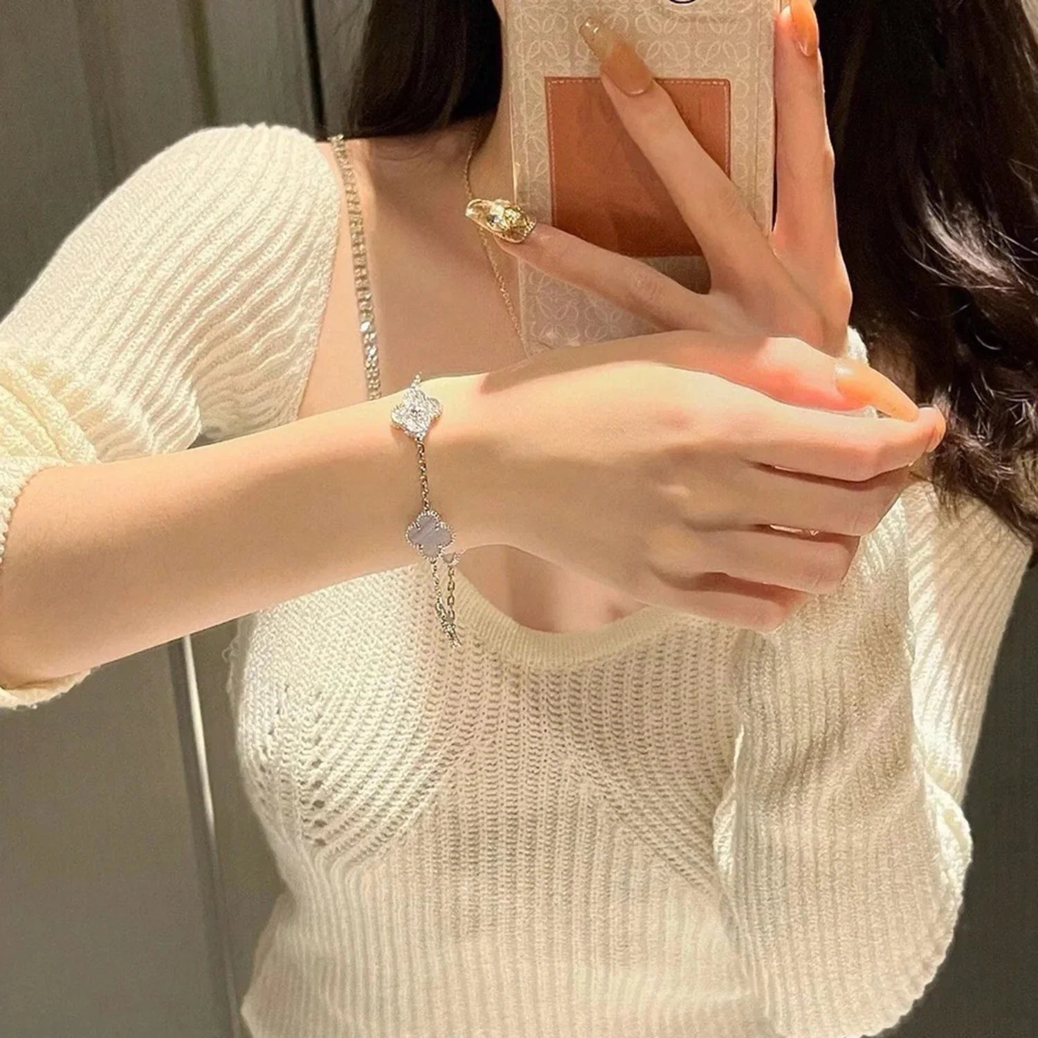 [Van Cleef & Arpels]  5 MOTIF DIAMOND PURPLE CHALCEDONY BRACELET SILVER