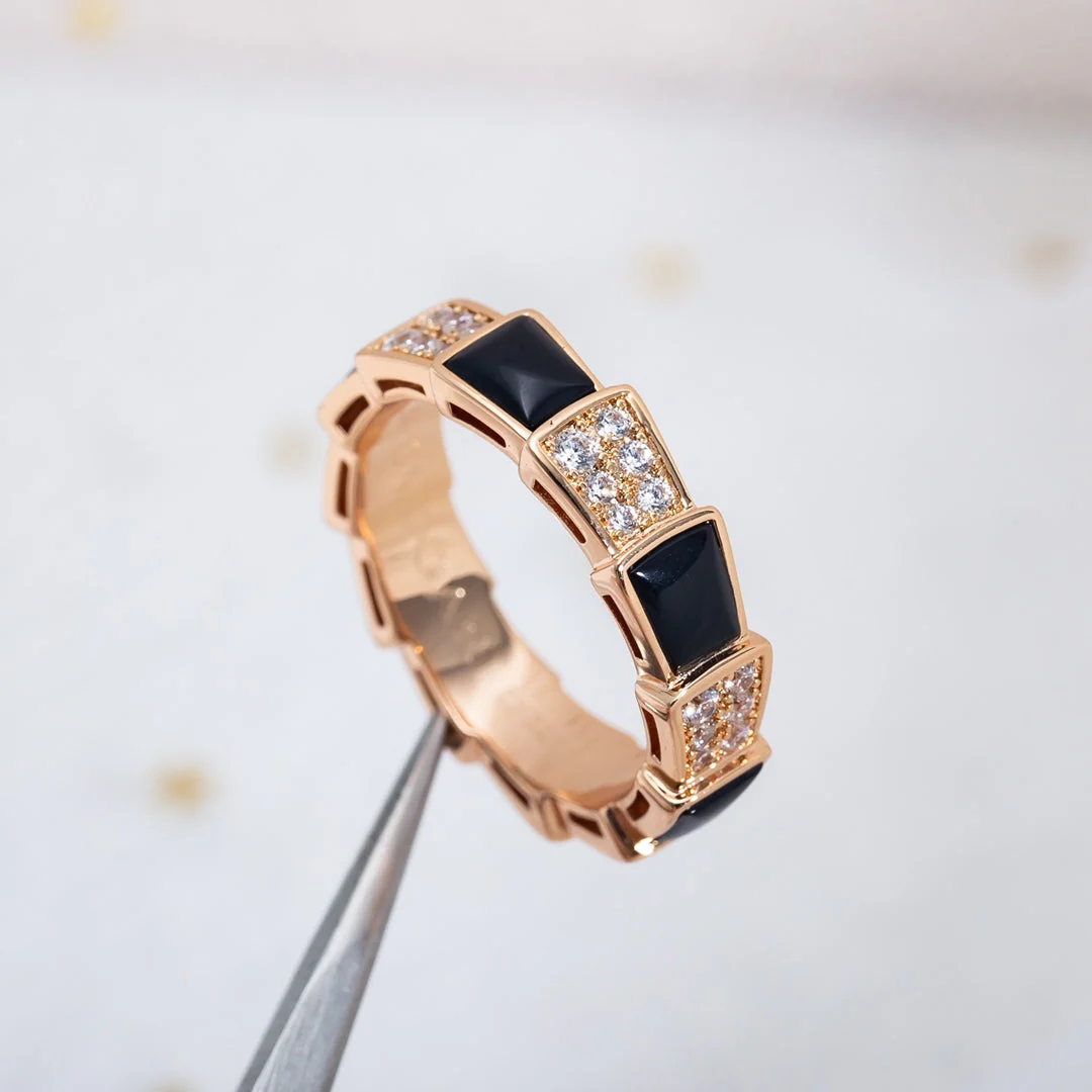 [Bulgari]SERPENTI RING PINK GOLD BLACK MOP DIAMOND PAVED 4MM