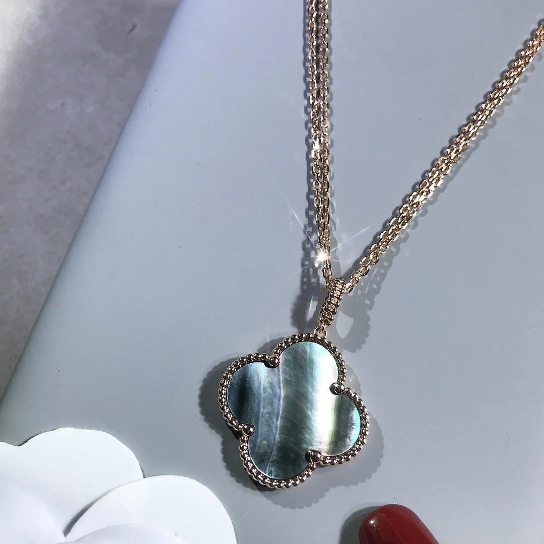 [Van Cleef & Arpels] 25MM GOLD DARK MOP BIG CLOVER NECKLACE