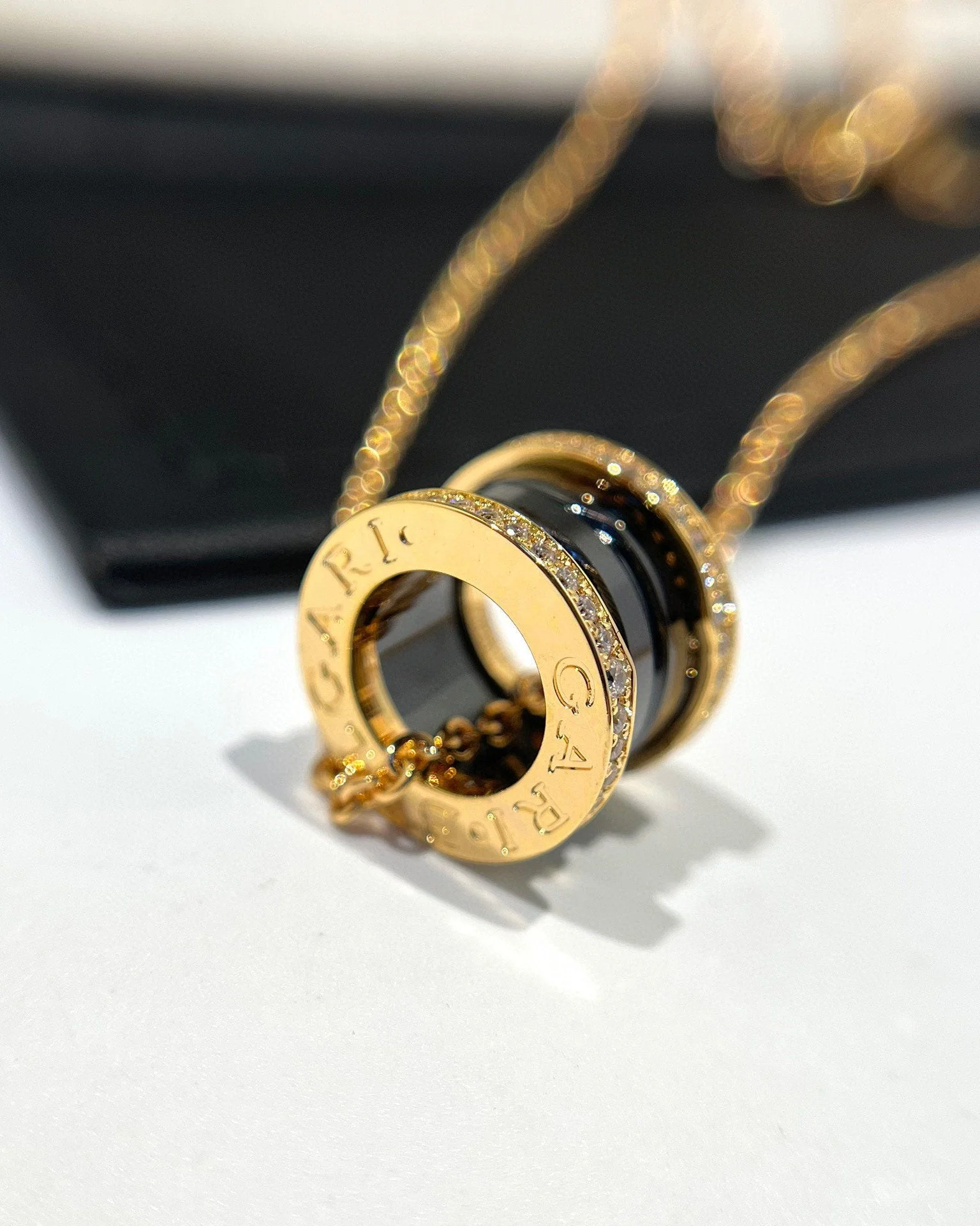 [Bulgari]ZERO 1 BLACK CERAMIC DIAMOND PINK GOLD NECKLACE