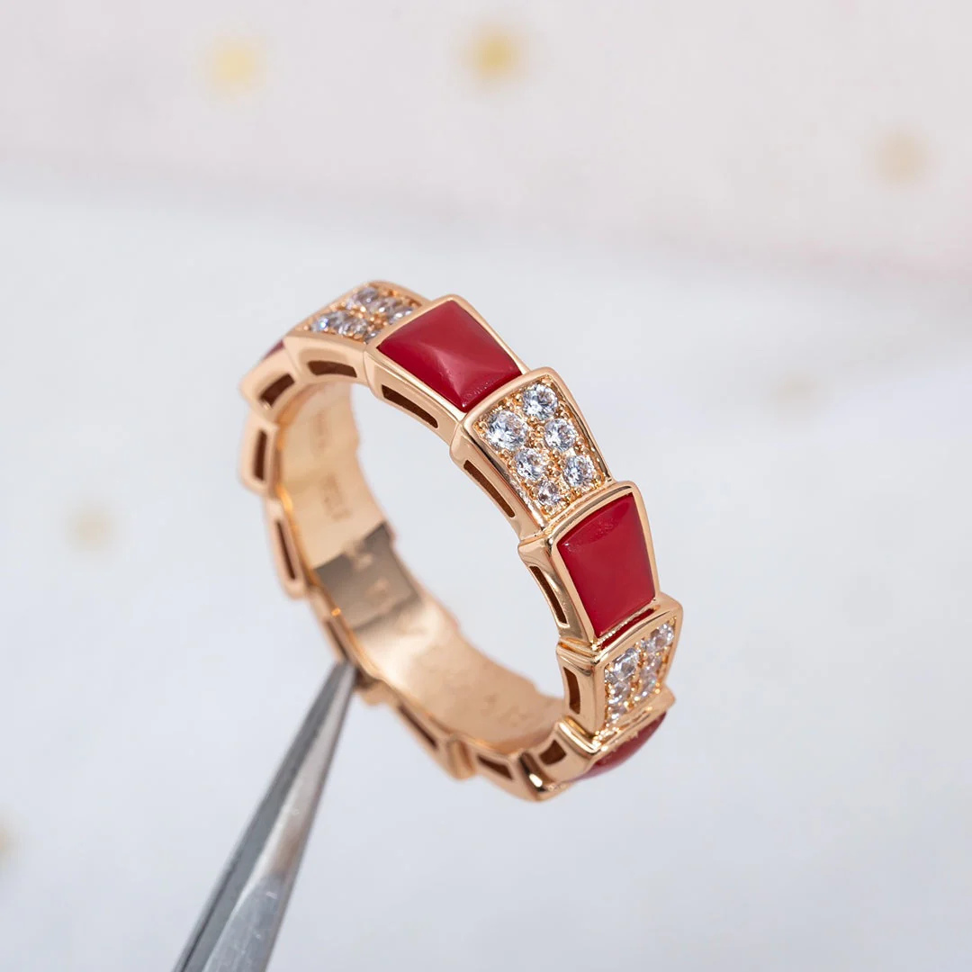 [Bulgari]SERPENTI RING PINK GOLD CARNELIAN DIAMOND PAVED 4MM