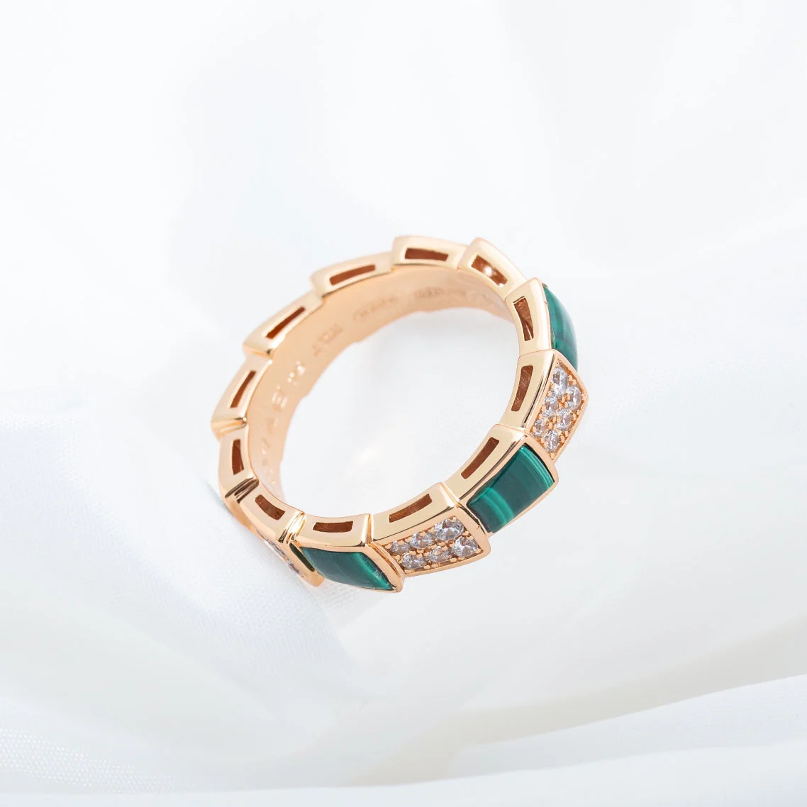 [Bulgari]SERPENTI RING PINK GOLD MALACHITE DIAMOND PAVED 4MM