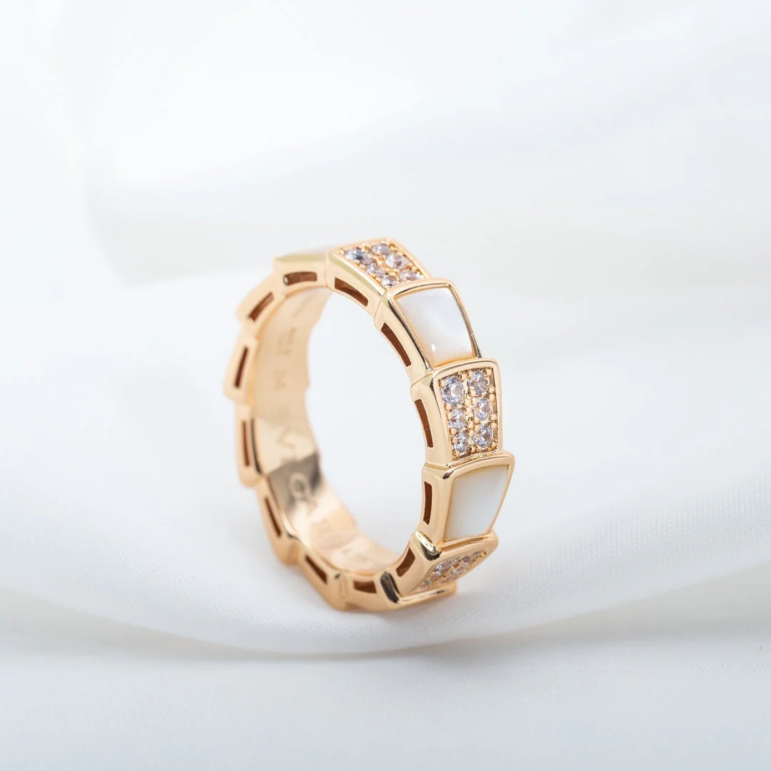 [Bulgari]SERPENTI RING PINK GOLD MOP DIAMOND PAVED 4MM