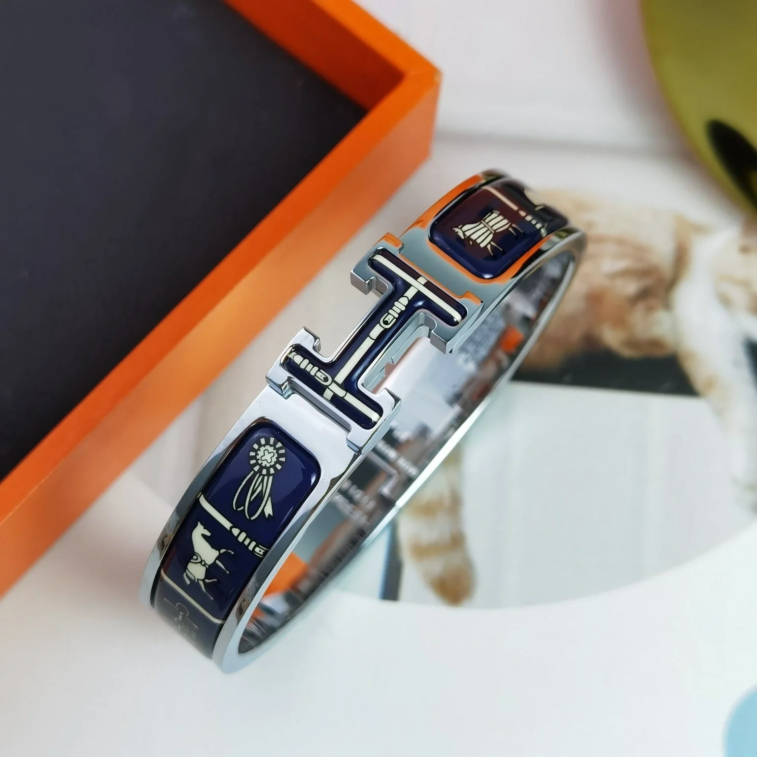 [Hermes]H COUVERTURES DARK BLUE BRACELET