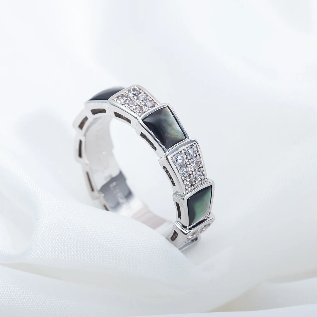 [Bulgari]SERPENTI RING SILVER DIAMOND BLACK MOP 4MM