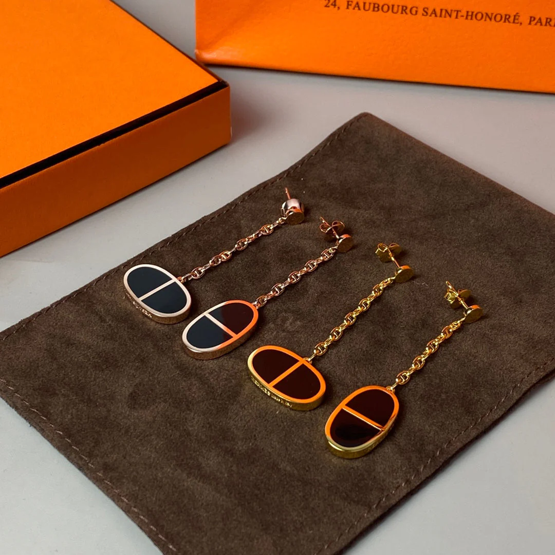 [Hermes]CHAINE VERSO BLACK CERAMIC EARRINGS