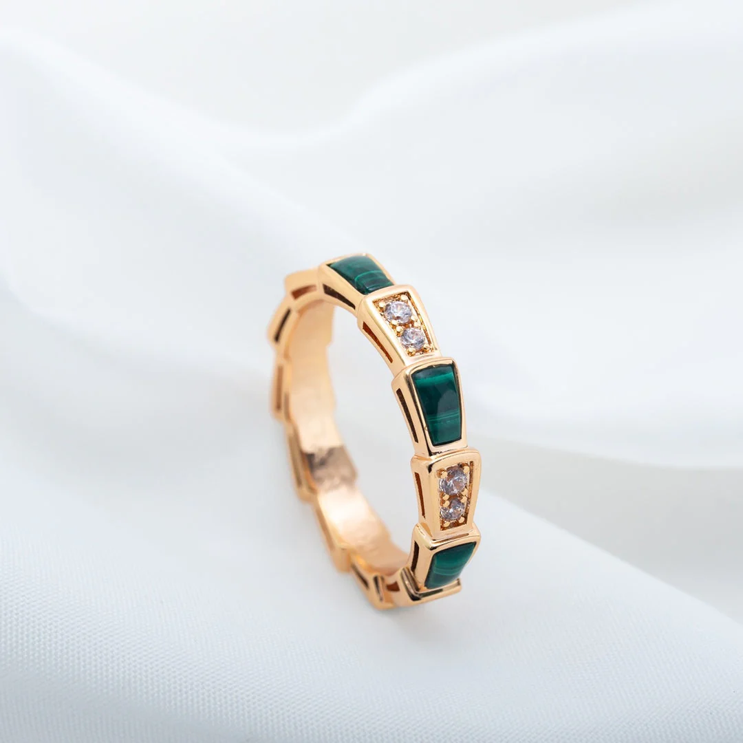 [Bulgari]SERPENTI RING PINK GOLD MALACHITE DIAMOND 3MM