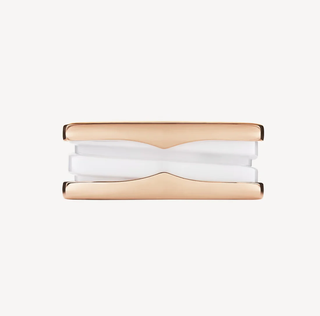 [Bulgari]ZERO 1 TWO-BAND LOOPS AND WHITE CERAMIC SPIRAL PINK GOLD RING