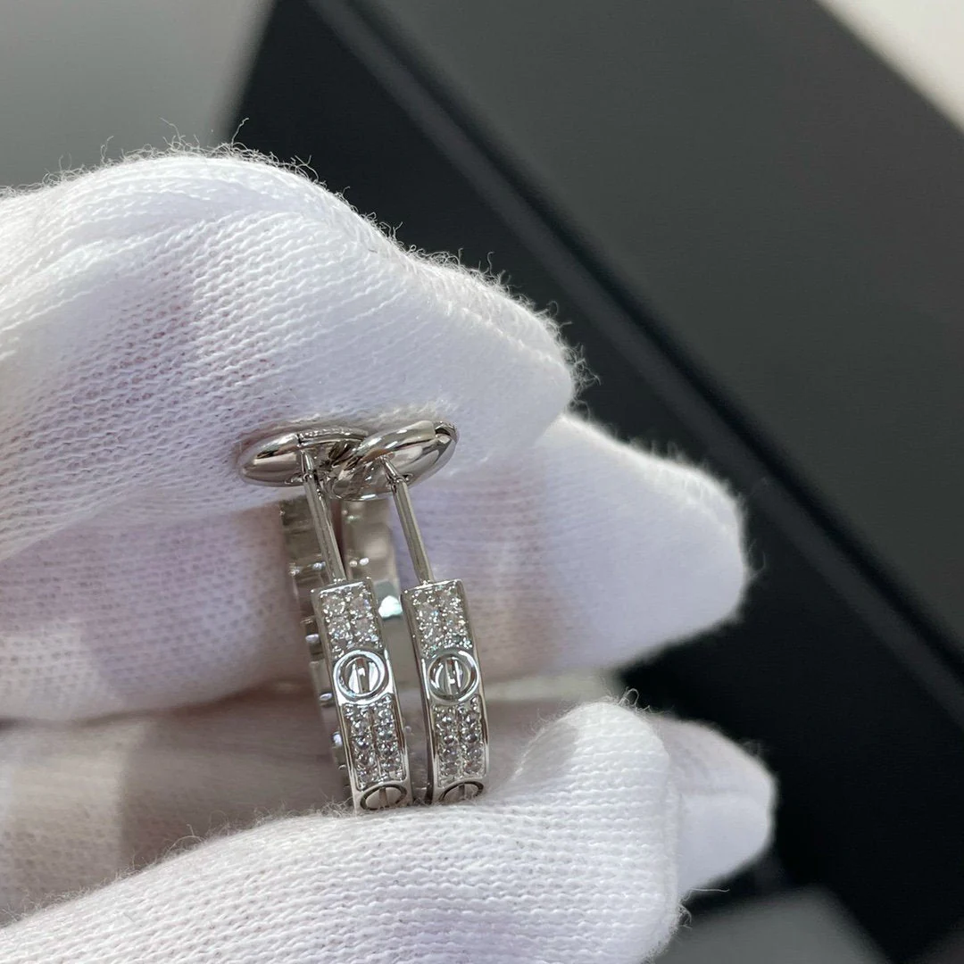 [Cartier]LOVE DIAMOND SILVER HOOP EARRINGS