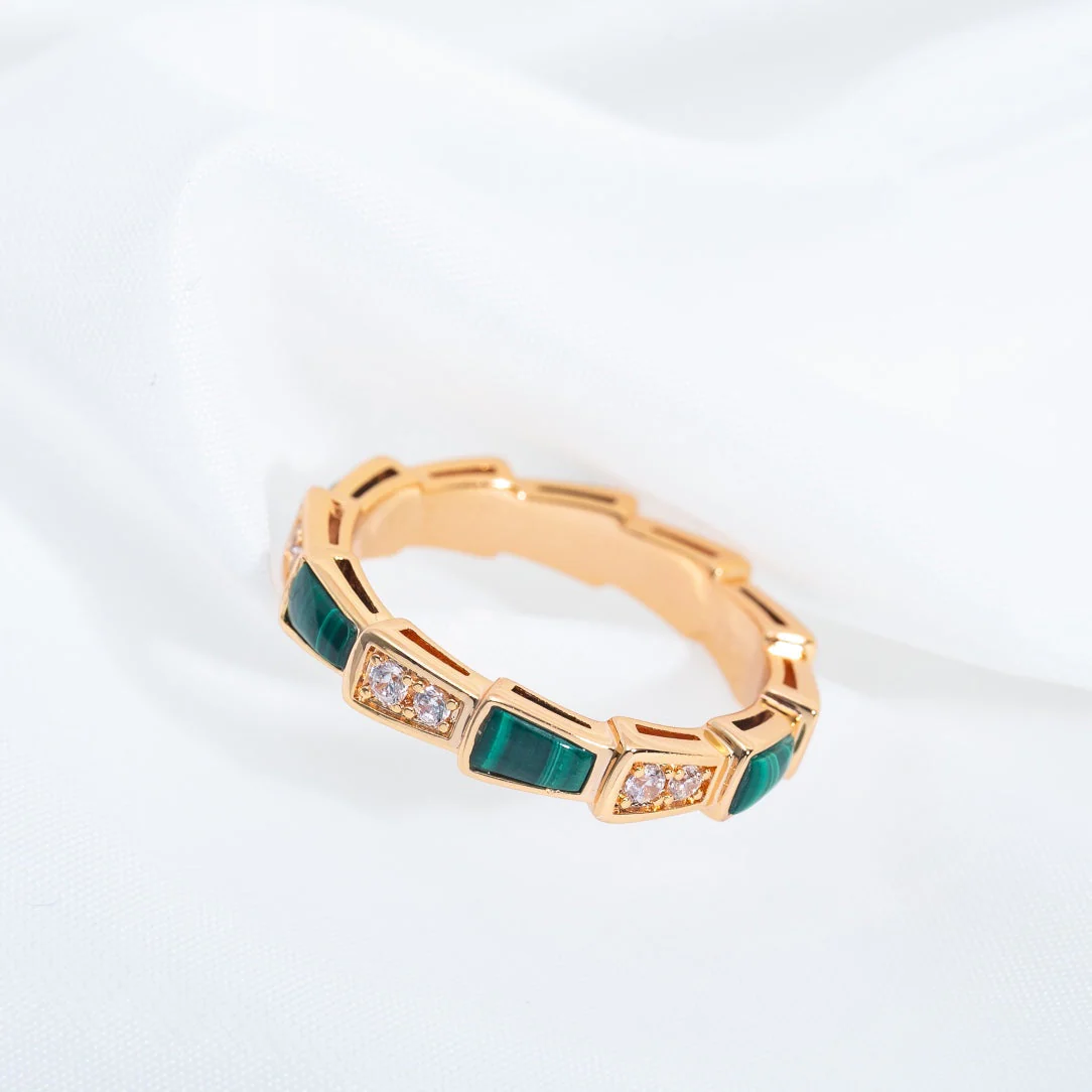 [Bulgari]SERPENTI RING PINK GOLD MALACHITE DIAMOND 3MM