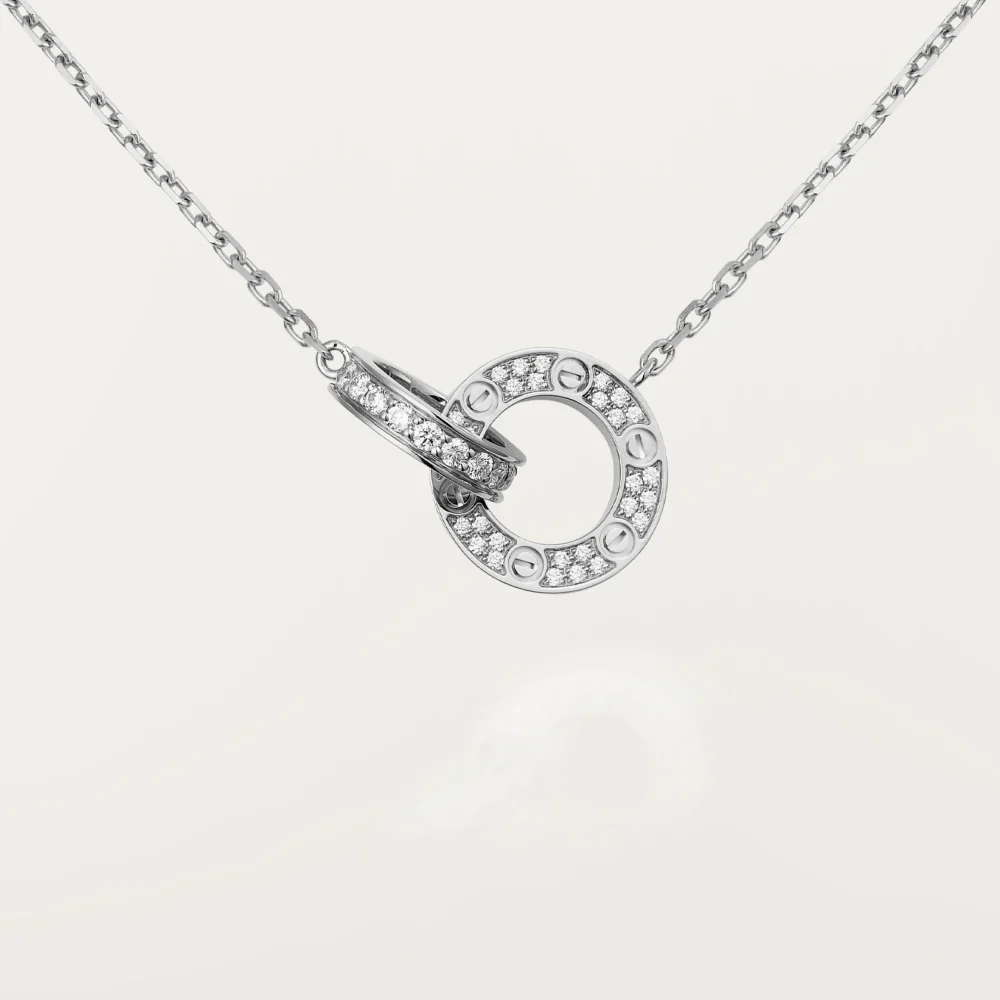 [Cartier]LOVE 7.6MM NECKLACE ROSE GOLD AND SILVER  FULL DIAMOND