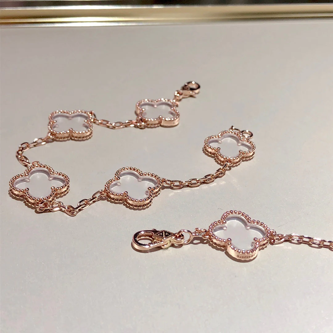 [Van Cleef & Arpels] 5 MOTIF ROCK CRYSTAL PINK GOLD BRACELET