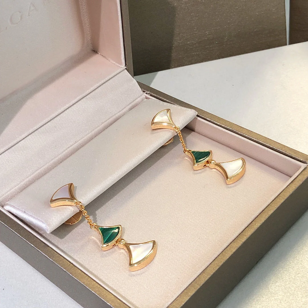 [Bulgari]DREAM EARRINGS 3 MOTIFS MALACHITE MOP PINK GOLD